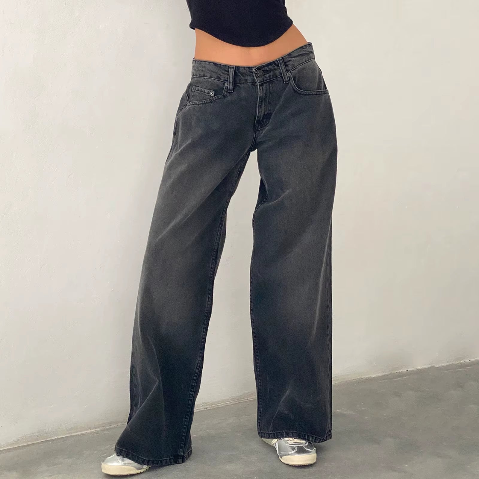 Y2K Baggy Jeans for Women Trendy Low Rise Casual Straight Leg Boyfriend Jeans Denim Pants with Pocket Streetwear