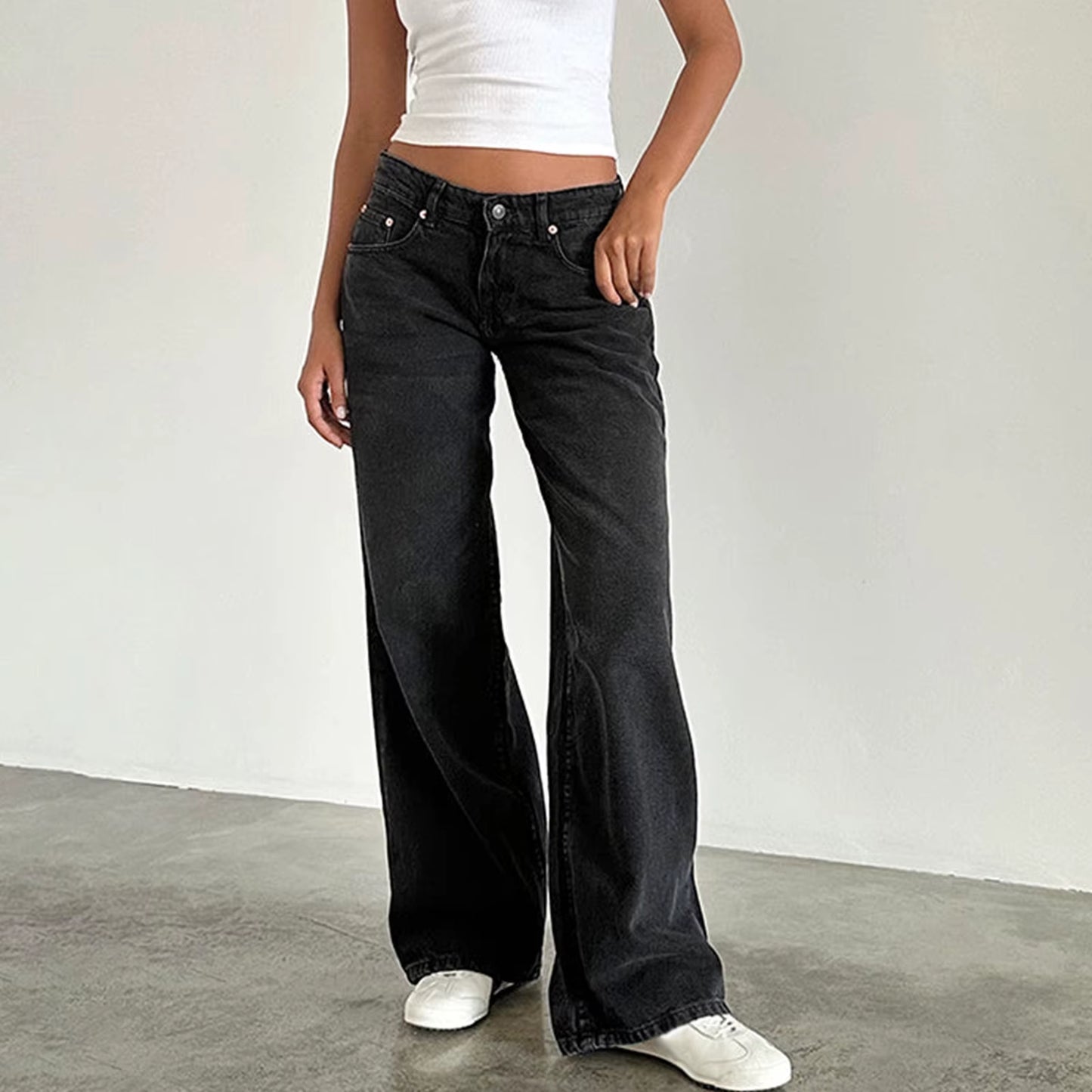 Y2K Baggy Jeans for Women Trendy Low Rise Casual Straight Leg Boyfriend Jeans Denim Pants with Pocket Streetwear