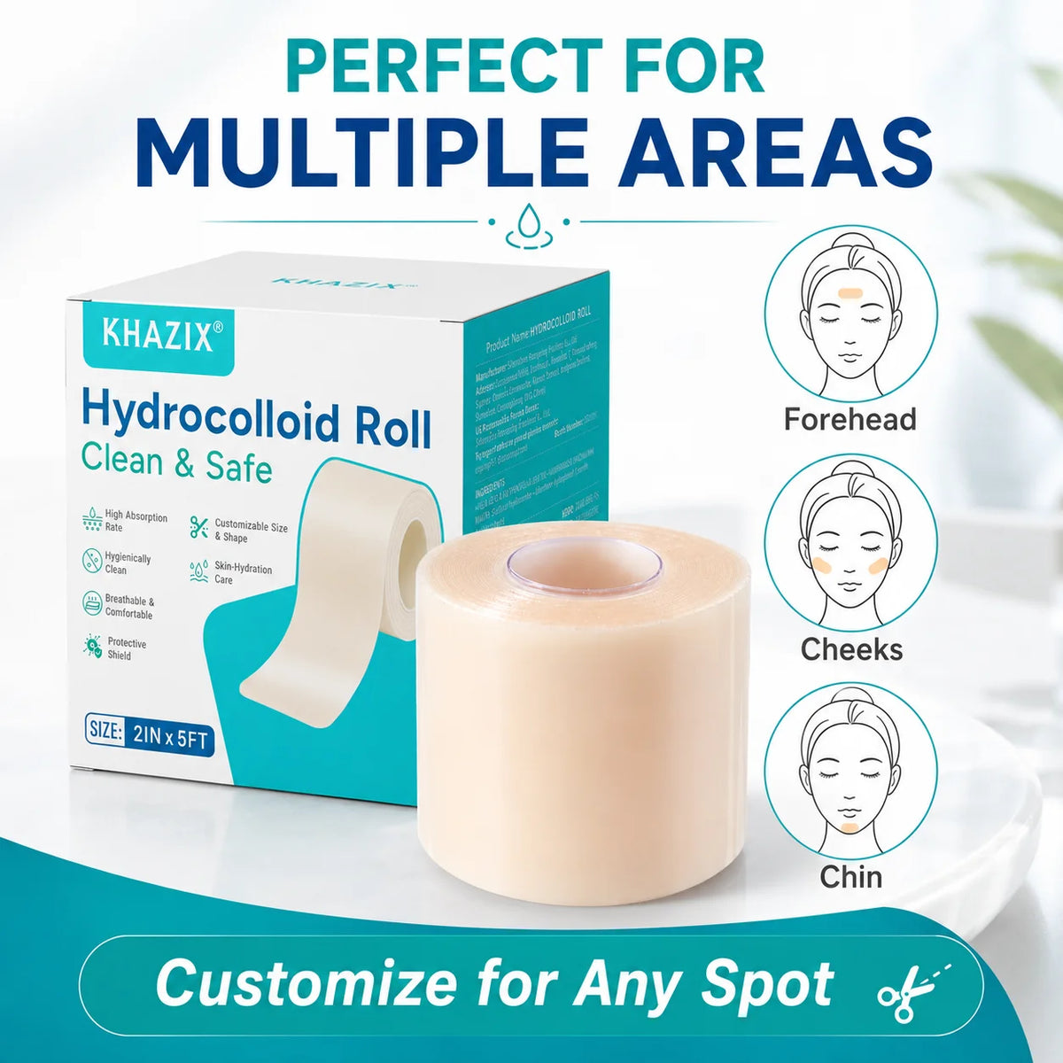 1Roll Hydrocolloid Pimple Patch Roll, Invisible Acne Spot Cover Tape, Cut Blemish Patch Strip, Waterproof Breathable Skin Care