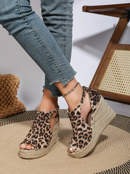Women'S Espadrille Peep-Toe Wedge Sandals, Casual Hollow-Out Buckle Decor Shoes, for Beach, Parties & Daily Wear